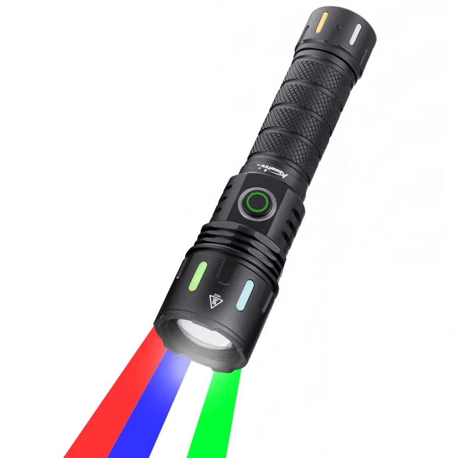Alonefire Zoom RGB LED-Taschenlampe mit Blau, Grün und Rot, USB wiederaufladbar, Schwarz - Bild 7