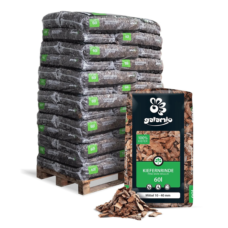 Galamio Rindenmulch Kiefer braun, 60 l pro Sack (39 Säcke Palette) - Bild 2