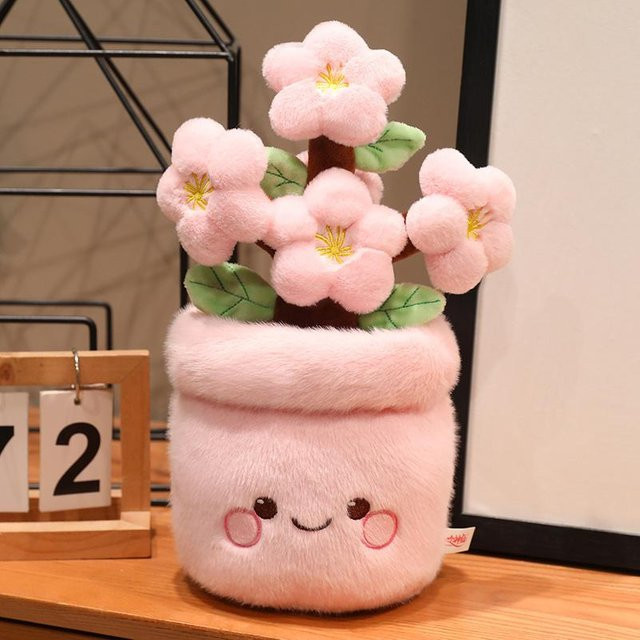 Yiran toy Blumentopf Pflanze Plüschtier, Weiß, Rosa, 33cm, ab 14 Jahren - Bild 1