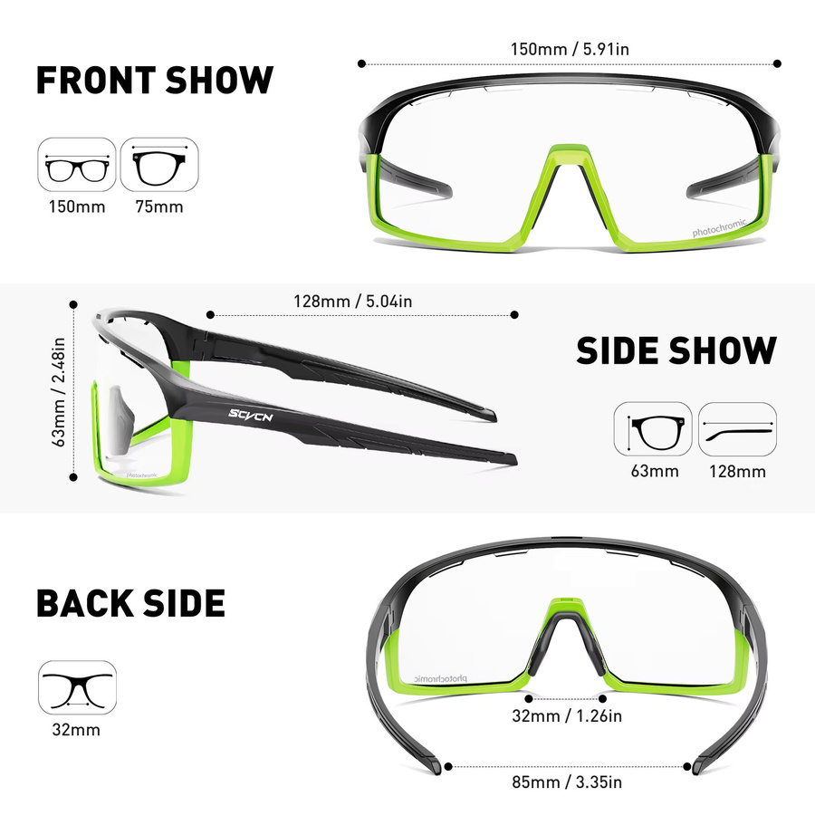 SCVCN Sportsonnenbrille, Photochrome, Vollrand, Schwarz, Unisex - Bild 5