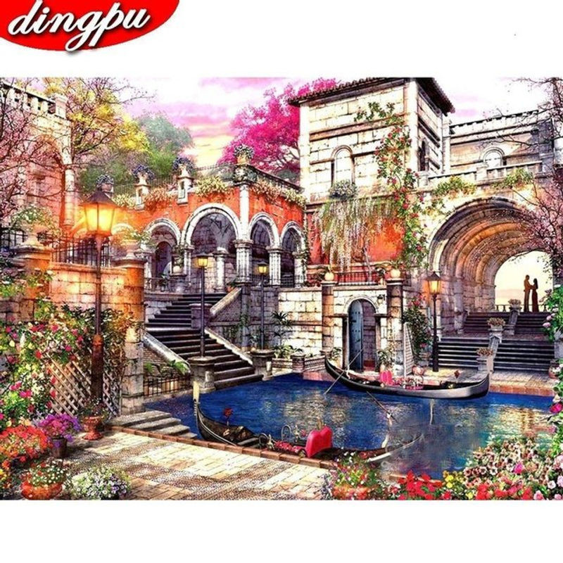 FIYO Diamond Painting Set Landschaft und Stadt als Wanddekoration, Mehrfarbig, B x H: 30 x 20 cm - Bild 1