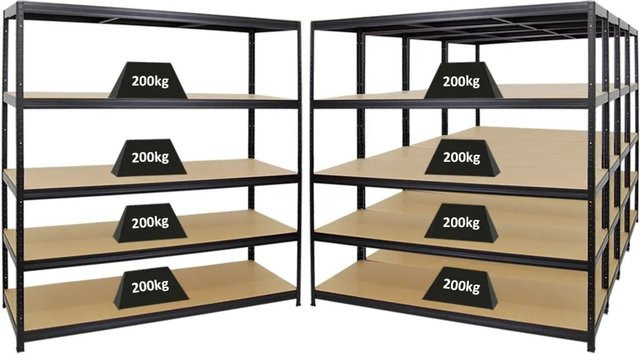 PROREGAL Schwerlastregal Set 5er Pack Giant Elephant Schwarz, H x B x T: 180 x 180 x 60 cm, Fachlast 200 kg, Metall und MDF Holz - Bild 1