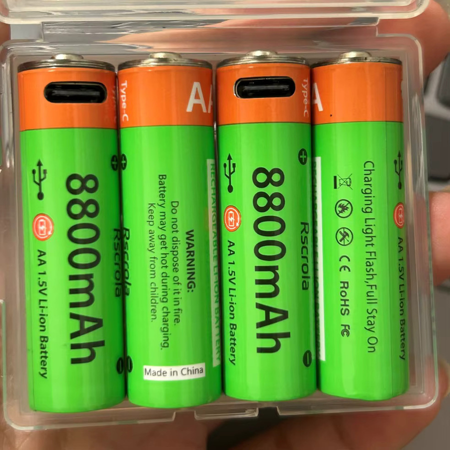 Rscrola AA-Akku mit 8800 mAh in Grün, Lithium-Batterie mit USB-C Schnellladung für Kamera, Uhr und Lampe - Bild 2