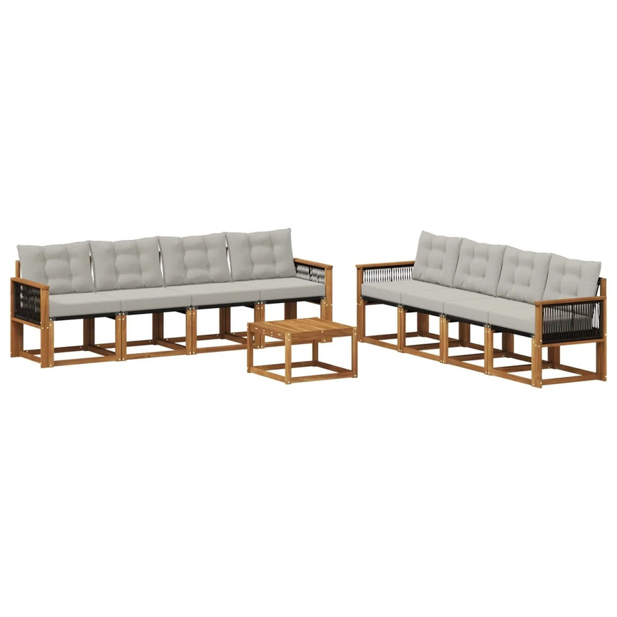 vidaXL Outdoor-Sofagarnitur aus massivem Akazienholz mit Textilene und 9 Kissen in Beige und Grau - Bild 2