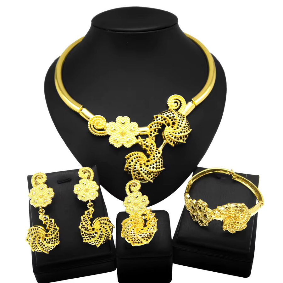 SYHOL Schmuckset Damen, Goldfarben, Halskette, Armband, Ohrringe, Ring - Bild 3