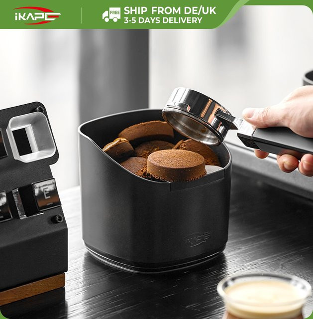 IKAPE V2 Espresso Knock Box aus Edelstahl in Schwarz zur Kaffeesatzentsorgung für Baristas - Bild 1