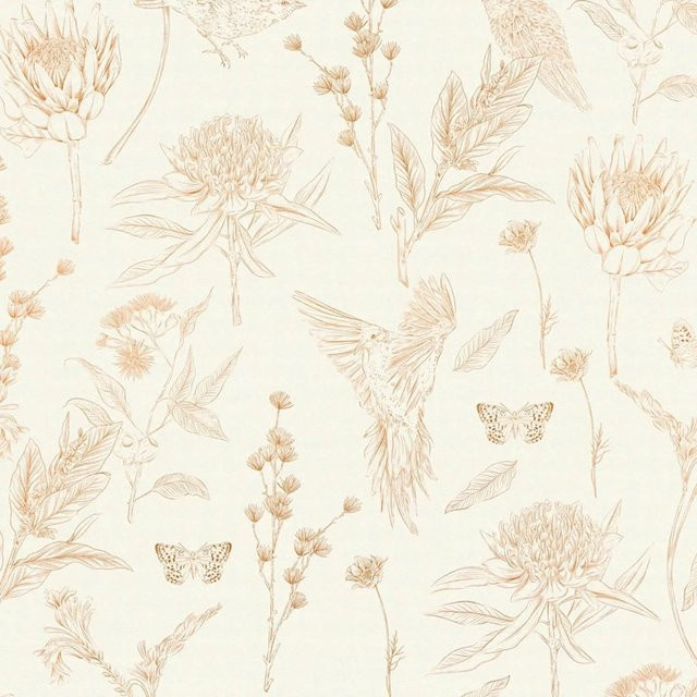 PROFHOME 394291-GU Vliestapete mit Vogel- und Blumenmotiv in Weiß, Braun und Beige, Matt, Breite: 0,53 m, Länge: 10,05 m - Bild 1