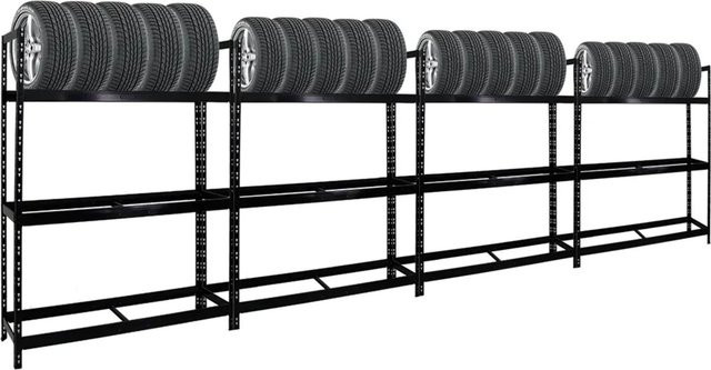 PROREGAL Reifenregal Tiger XL Schwarz, 4er Set aus Stahl für Garage und Werkstatt, H x B x T: 200 x 150 x 45 cm - Bild 1