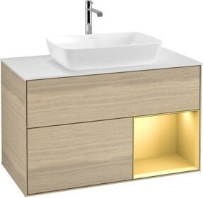 V&B Waschtischunterschrank Finion 100 Wandbeleuchtung in Weiß und Eiche lackiert, Breite: 100 cm, Höhe: 50,1 cm, Tiefe: 50,1 cm - Bild 1