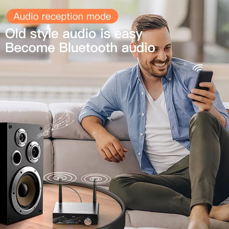 VIKEFON Bluetooth 5.3 Sender und Empfänger in Schwarz mit niedriger Latenz, AUX 3,5mm und optischem Anschluss inklusive Fernbedienung für TV und PC - Bild 3