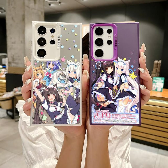 N-NekoparaS Anime Handyhülle aus Silikon für Samsung Galaxy S25 Edge S24 S23 S22 S21 S20 Ultra in Silber - Bild 1