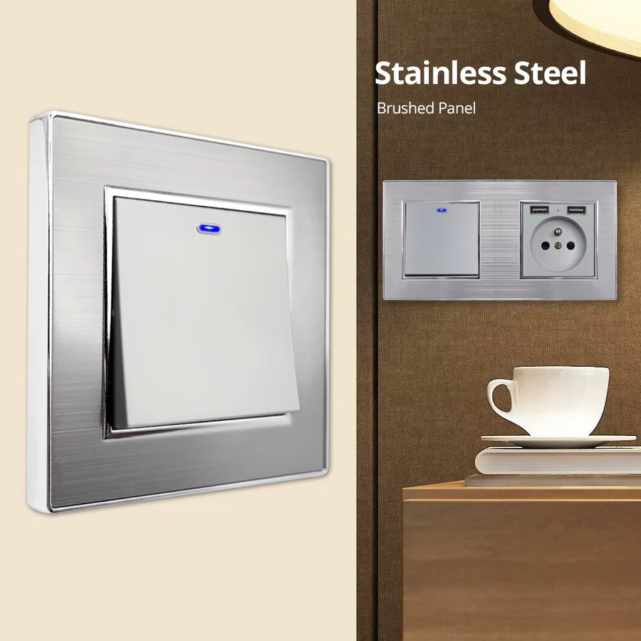 Wallpad Wandpanel aus Edelstahl in Silber mit LED Dimmer, USB Ladestation und EU Steckdose, B/H: 17,2 x 8,6 cm - Bild 3