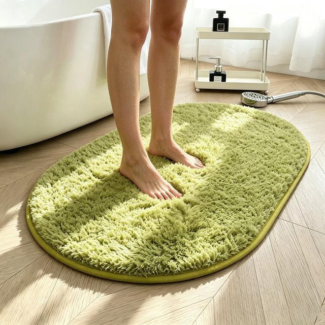 Ovaler Flauschiger Badezimmerteppich ZZ HOME in Dunkelgrün, Super Wasserabsorbierend und Rutschfest, B/B: 40 x 60 cm - Bild 1
