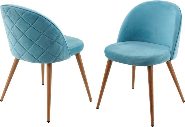 2er-Set Esszimmerstühle MCW-D53 im Retro-Design aus Samt in Türkis - Bild 1