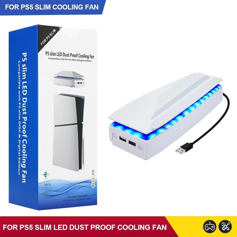 Royaldraid RGB-LED Kühllüfter für PS5 Slim in Weiß mit Staubschutz und Wärmeableitung - Bild 2