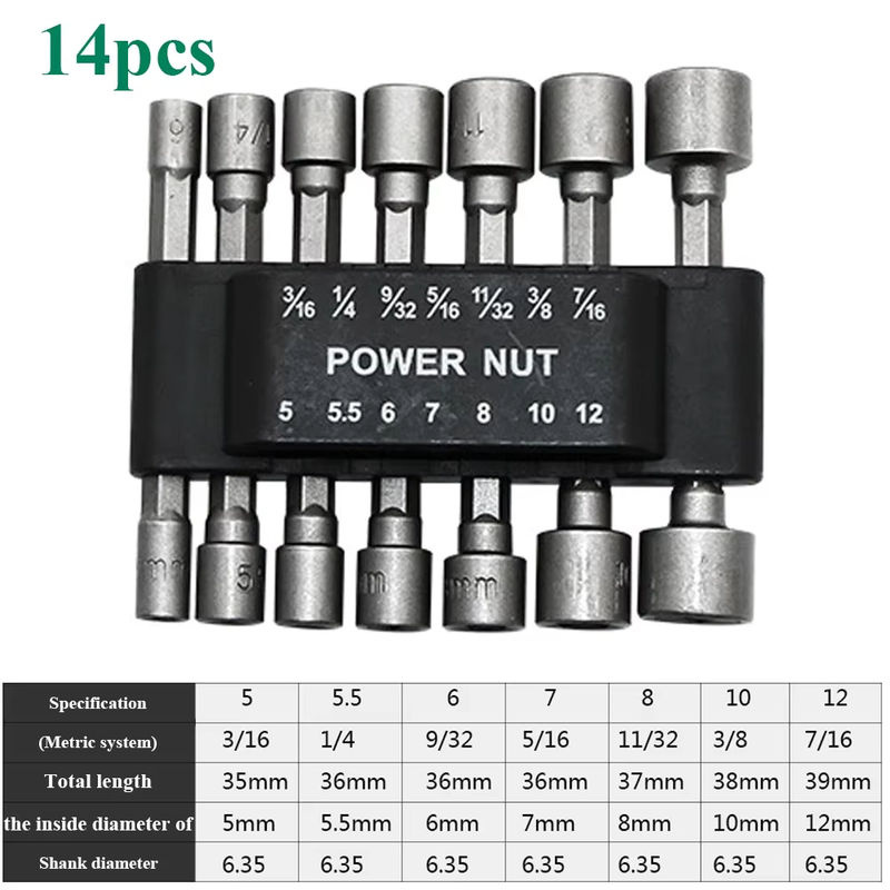 SLADE Hex-Buchsen-Set mit 9 Teilen, Hülsensatz für Mutternschrauber in Silber, Größen 5mm bis 13mm - Bild 3