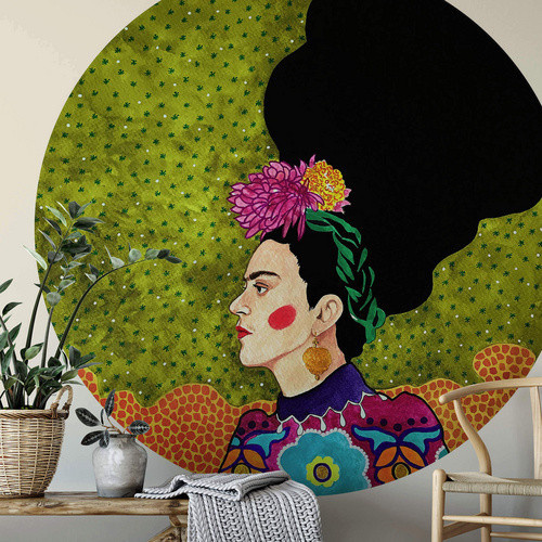 K&L Wall Art Vliestapete Hülyae Frida Kahlo, runde Wandgestaltung, mehrfarbig, matt, Breite: 284 cm, Höhe: 284 cm - Bild 2