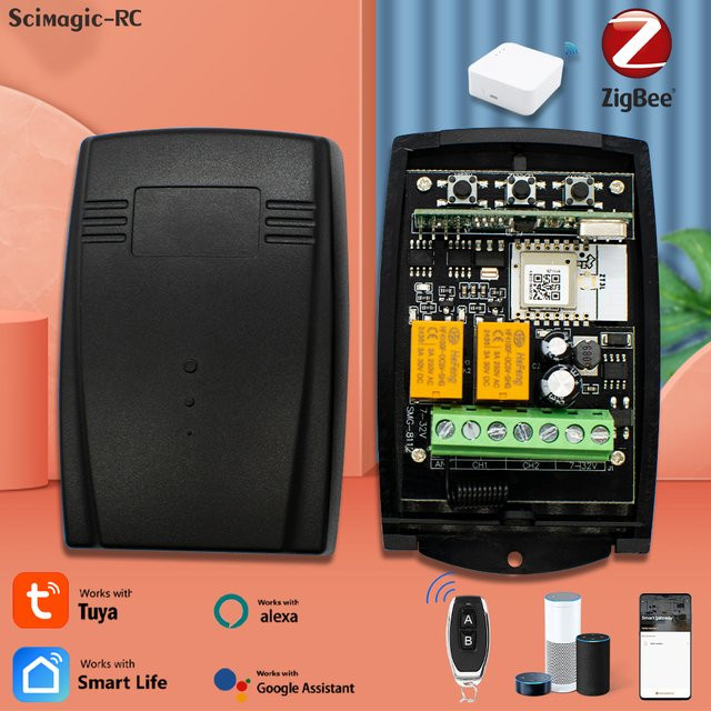 Scimagic-RC Zigbee Smart Garagentoröffner mit Rolling Code Controller, 2 Kanäle, 433/433,92 MHz, Schwarz - Bild 1