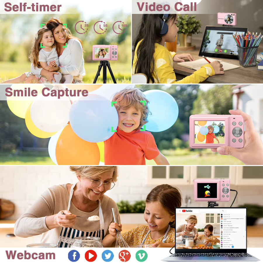 MELCAM Digitalkamera für Kinder mit 44 MP und Full HD 1080p, inklusive 32GB SD-Karte, rosa - Bild 4