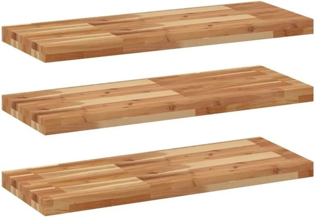 vidaXL Schweberegale Set aus 3 Stück aus Massivholz Akazie, Ölbehandelt, Braun, B/T/H: 80 x 30 x 4 cm - Bild 1