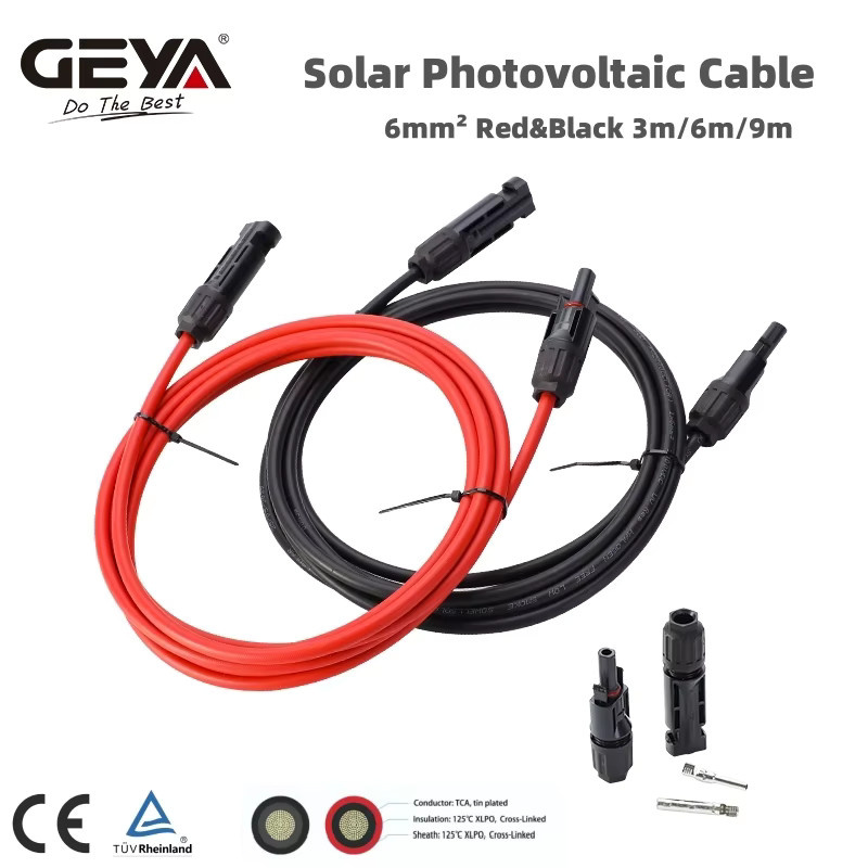 GEYA Solar-PV-Kabel Set mit Steckern, 6 mm2, 2000 VDC, 1 Paar in Rot und Schwarz - Bild 3