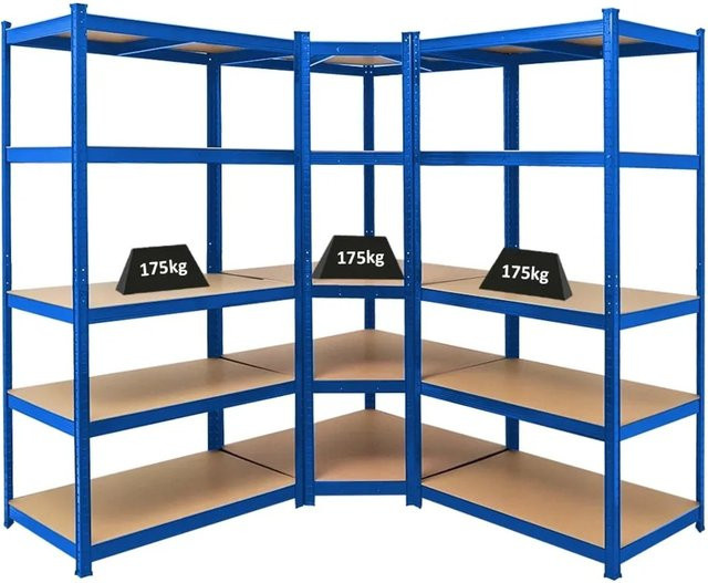 PROREGAL Regalset Taurus bestehend aus 1x Eckregal und 2x Schwerlastregal in Blau, H x B x T: 180 x 180 x 60 cm, Fachlast 175 kg, ideal für Keller, Werkstatt und Garage - Bild 1