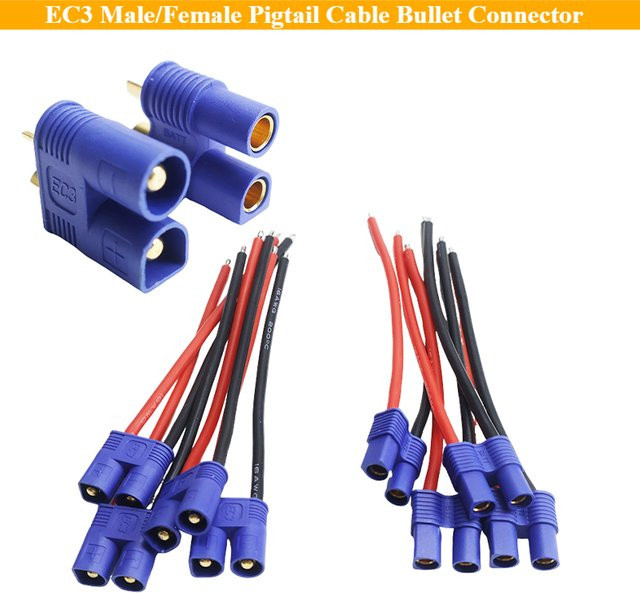 EC3 Pigtail-Verlängerungskabel mit Stecker und Buchse, blau, 100 mm weiches Silikondraht, verzinntes Ende für RC-Airsoft-Batterieladegeräte - Bild 1