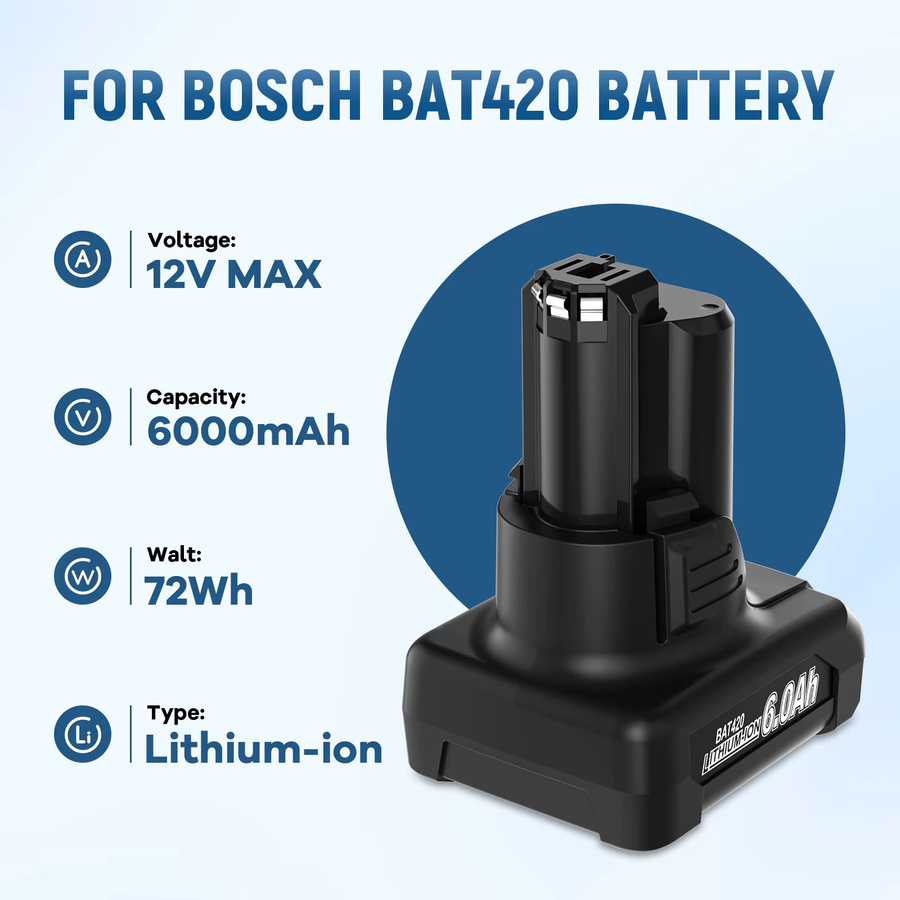 Bosch BAT420 Li-Ion Akku 12V 6000mAh in Schwarz für Power Tools Ersatzbatterie - Bild 3