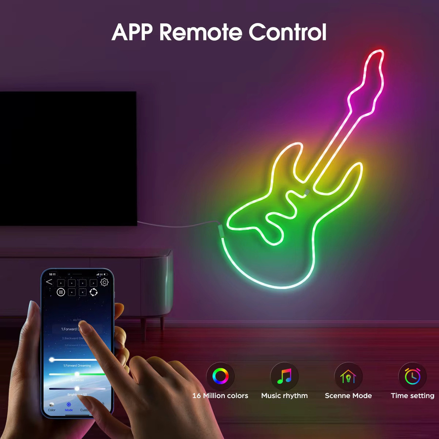SerRickDon Smarter RGBIC Neon-LED-Lichtstreifen mit WiFi und Bluetooth, Multicolour, USB-Betrieb - Bild 2