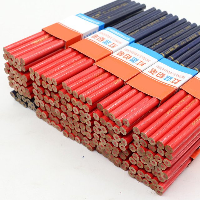 10er Set Zimmerei Bleistifte für Handwerk und Holzbearbeitung in Blau und Rot mit Graphitkern - Bild 1