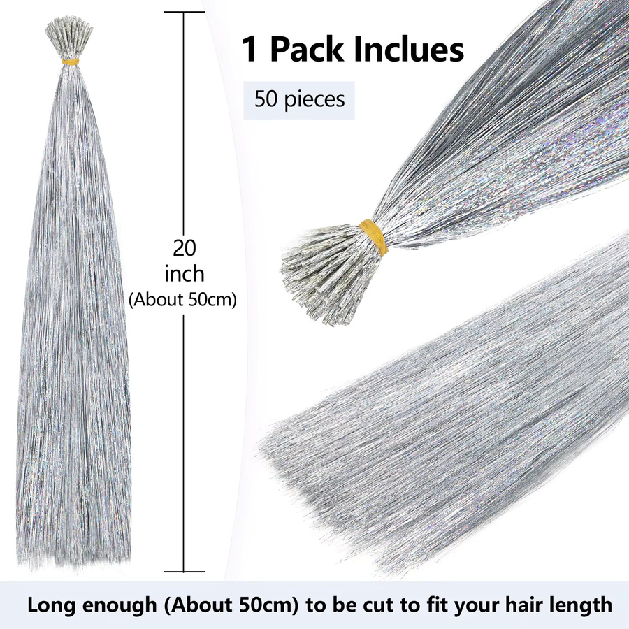 MEIZIXIU Synthetische I-Tip-Haarverlängerungen, Lametta-Haar, 50,8 cm, Damen - Bild 2