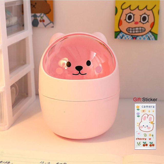 Mango Event Kawaii Mini Desktop Mülleimer und Stifthalter mit Deckel in Rosa - Bild 1