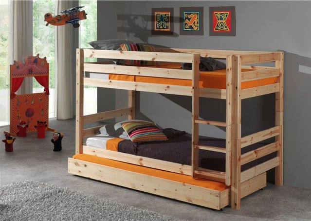 Vipack Furniture Hochbett Pino aus massivem Kiefer mit Bettschublade, braun, B/T/H: 90 x 200 x 140 cm - Bild 1