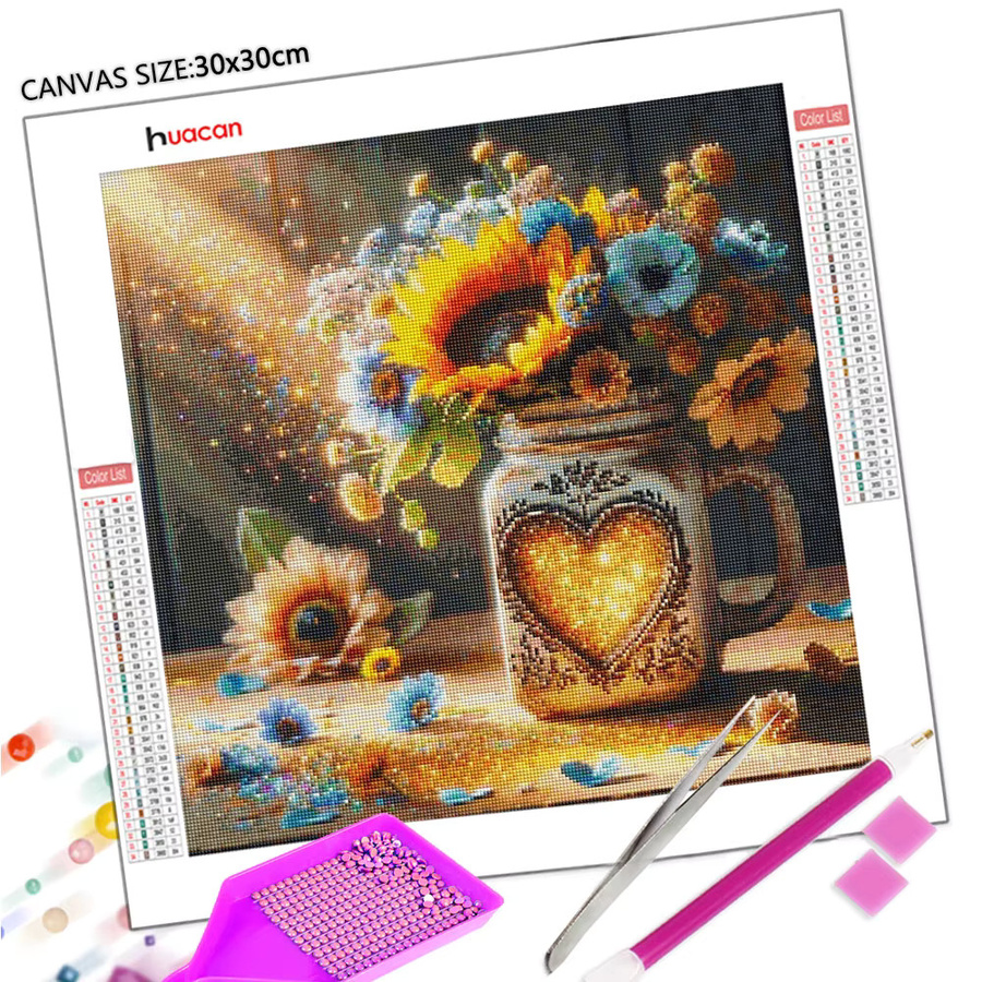Huacan 5D Diamantgemälde Set Herzförmige Vase mit Blumenmosaik in Multicolour - Bild 2