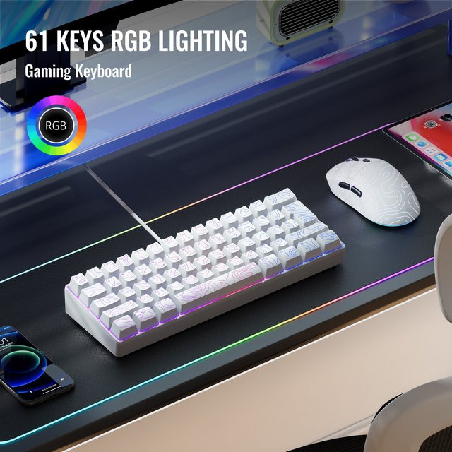 7KEYS Kompakte 60% Kabelgebundene Tastatur mit RGB-Hintergrundbeleuchtung und Membrantasten in Weiß - Bild 1