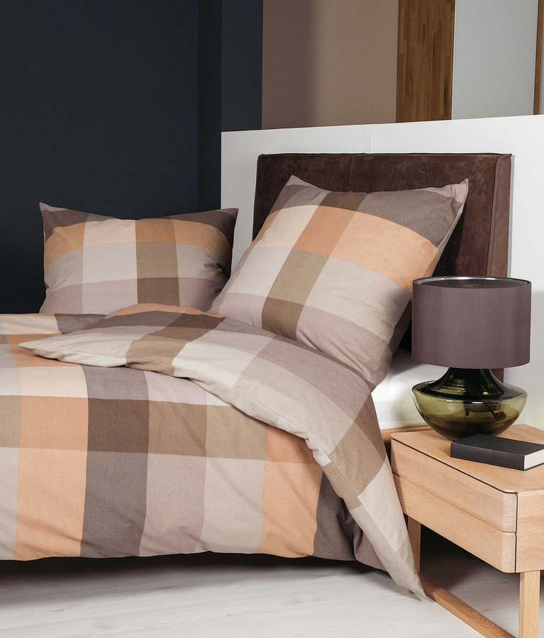 Janine Biber Bettwäsche Davos Karo aus Baumwolle in Beige, Karamell, Braun und Sand, B/H: 200 x 200 cm mit Kissenbezug 80 x 80 cm - Bild 1