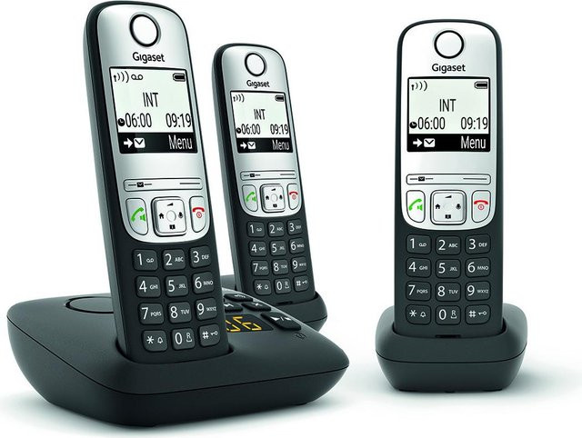 Gigaset A690A Trio Schnurlostelefon Set mit Anrufbeantworter und Rufnummernanzeige in Schwarz inklusive 2 zusätzlichen Handsets - Bild 1