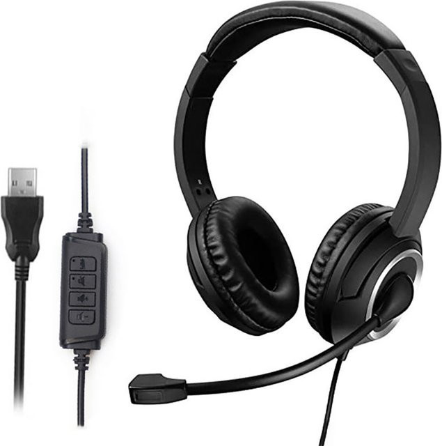 WYMECT USB-Headset mit Mikrofon-Stummschaltung und Geräuschunterdrückung, 3,5-mm-Business-Kopfhörer in Schwarz - Bild 1