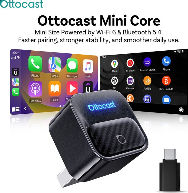 Ottocast Mini Core Kabelloser CarPlay und Android Auto Adapter in Schwarz - Bild 1