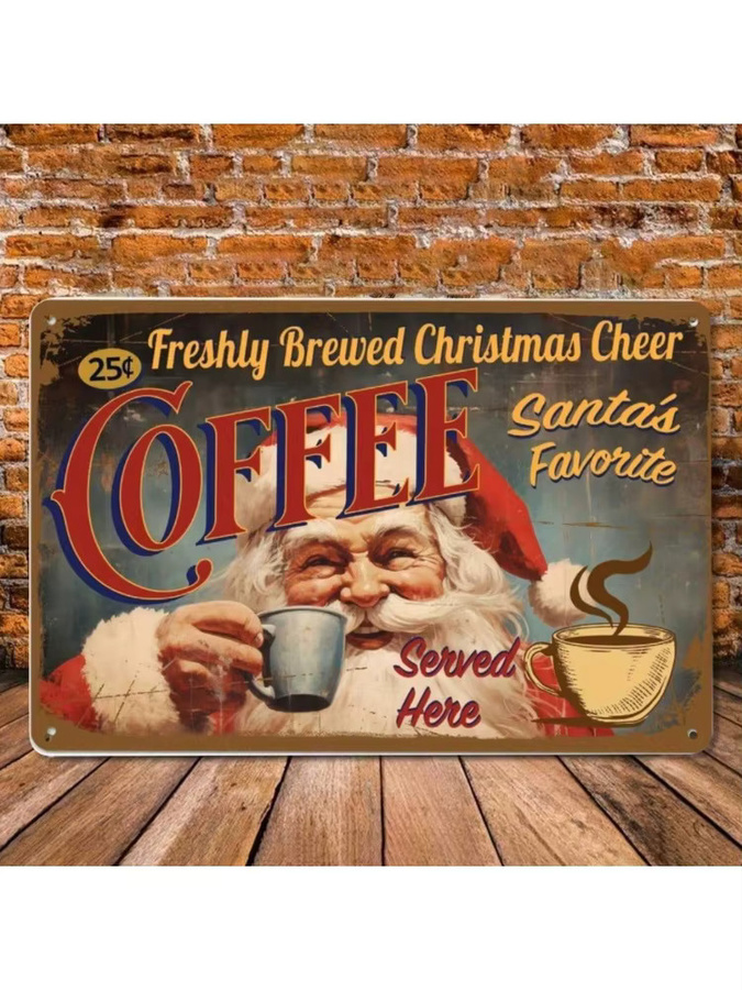 KINPORS Retro-Weihnachtsmann Blechschild Vintage Weihnachts-Wanddekoration aus Metall in Mehrfarbig - Bild 3