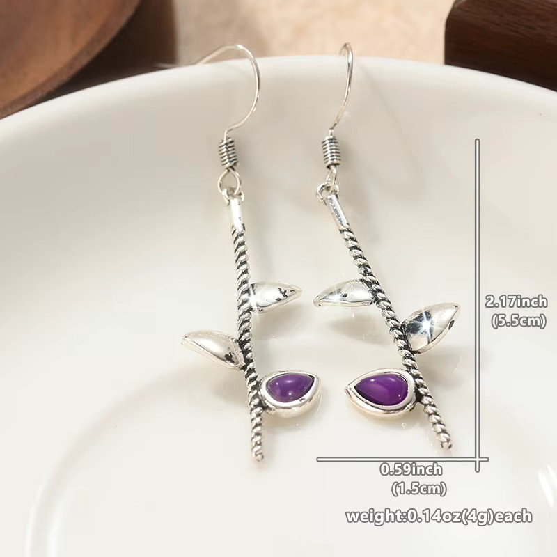 Ohrringe Damen, Amethyst-Blattform-Anhänger, Silber, Kristall - Bild 3