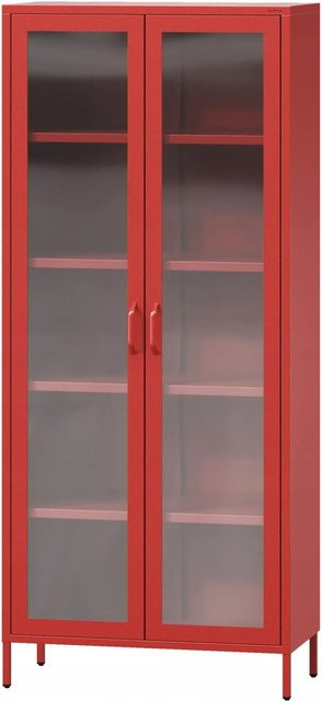 JAN NOWAK Wohnzimmer Vitrine ANGELO Modern Rot mit Glastüren und Metall, H: 185 cm, B: 80 cm, T: 45 cm - Bild 1