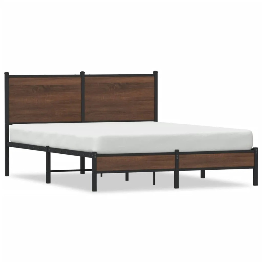 vidaXL Bettgestell mit Kopfteil aus Metall in Braun Eichen-Optik, B/T/H: 140 x 200 x 91,5 cm - Bild 2