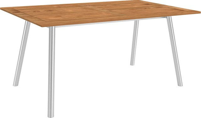 Stern Interno Esstisch mit Teak Tischplatte und Edelstahl Rundrohr Gestell, Braun, B: 180 cm, T: 100 cm - Bild 1