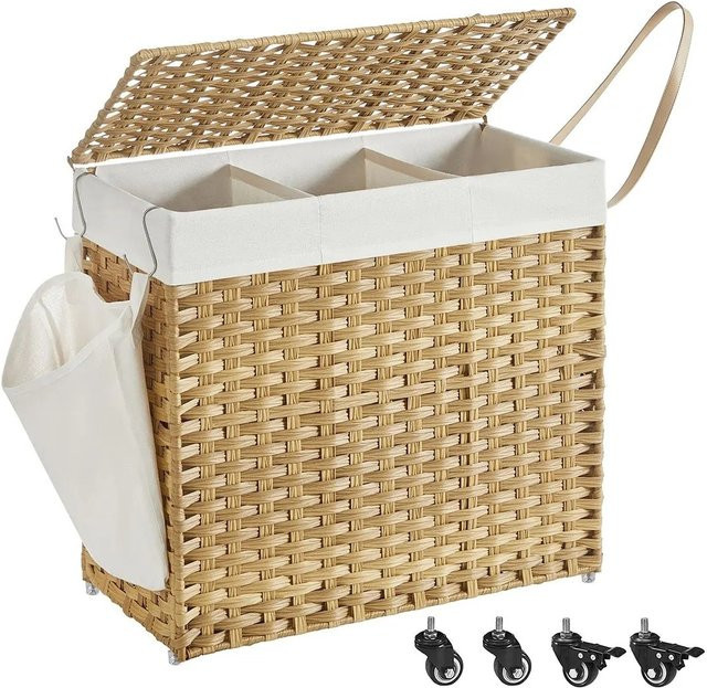Songmics Wäschekorb mit Deckel und Rollen in Beige und Multicolour, H: 66 cm, B: 33 cm, T: 66 cm - Bild 1
