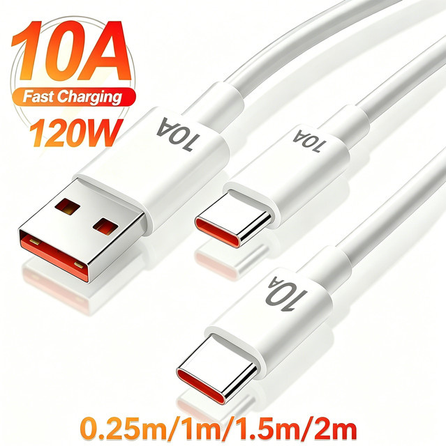 USB-C-zu-USB-C-Datenkabel mit 120W und 10A PD-Schnellladefunktion in Weiß - Bild 1