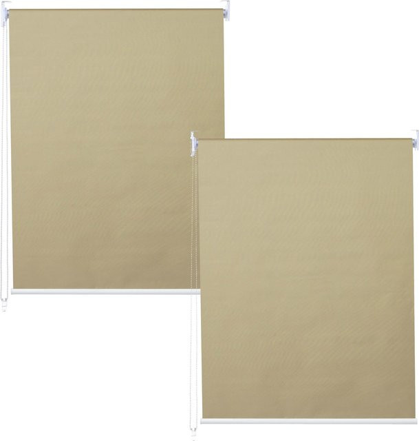 2er-Set MCW Seitenzugrollo blickdicht beige, Fensterrollo Sonnenschutz B: 100 cm, H: 160 cm - Bild 1