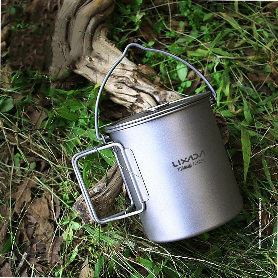 Lixada Ultraleichter Titan-Titantopf mit Deckel und klappbarem Griff, 750 ml - Bild 2