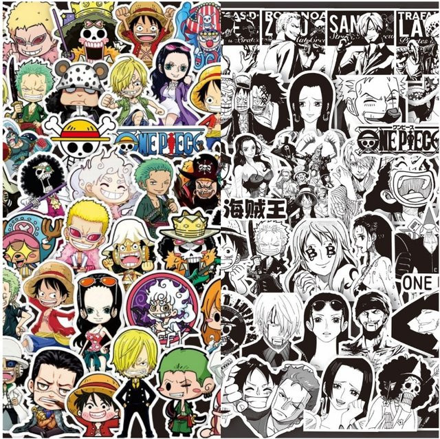 Bandai One Piece Luffy Anime Sticker Set in Schwarz-Weiß und Multicolour für Notizbuch, Skateboard und Fahrrad (80 Stück) - Bild 1