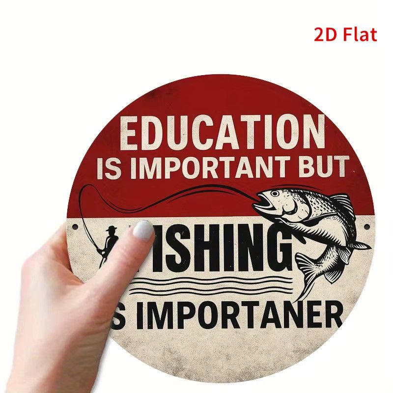 Potdemiel Metallschild im Vintage-Stil Education is Important But Fishing is Importanter, rund, Durchmesser: 19,81 cm, Rot und Weiß - Bild 6